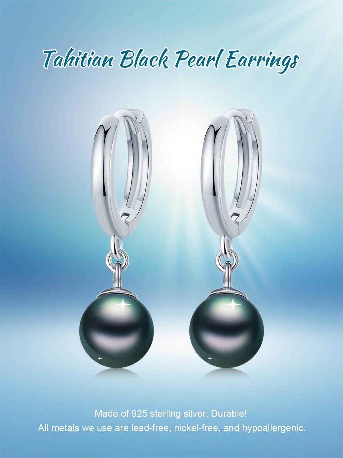 KANNSOAR 925 Sterling Silver Tahitian Black Pearl Earrings 18K White Gold Plated Black Pearl Hoop Dangle Earrings Jewelry Gift for Women Wife Mom