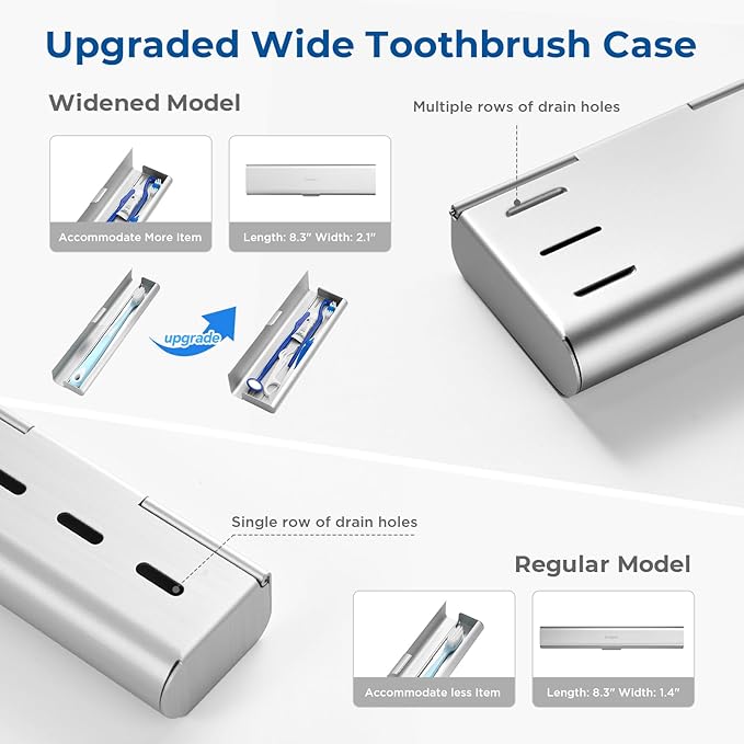 Wider Aluminum Toothbrush Travel Case, Portable Travel Toothbrush Holder