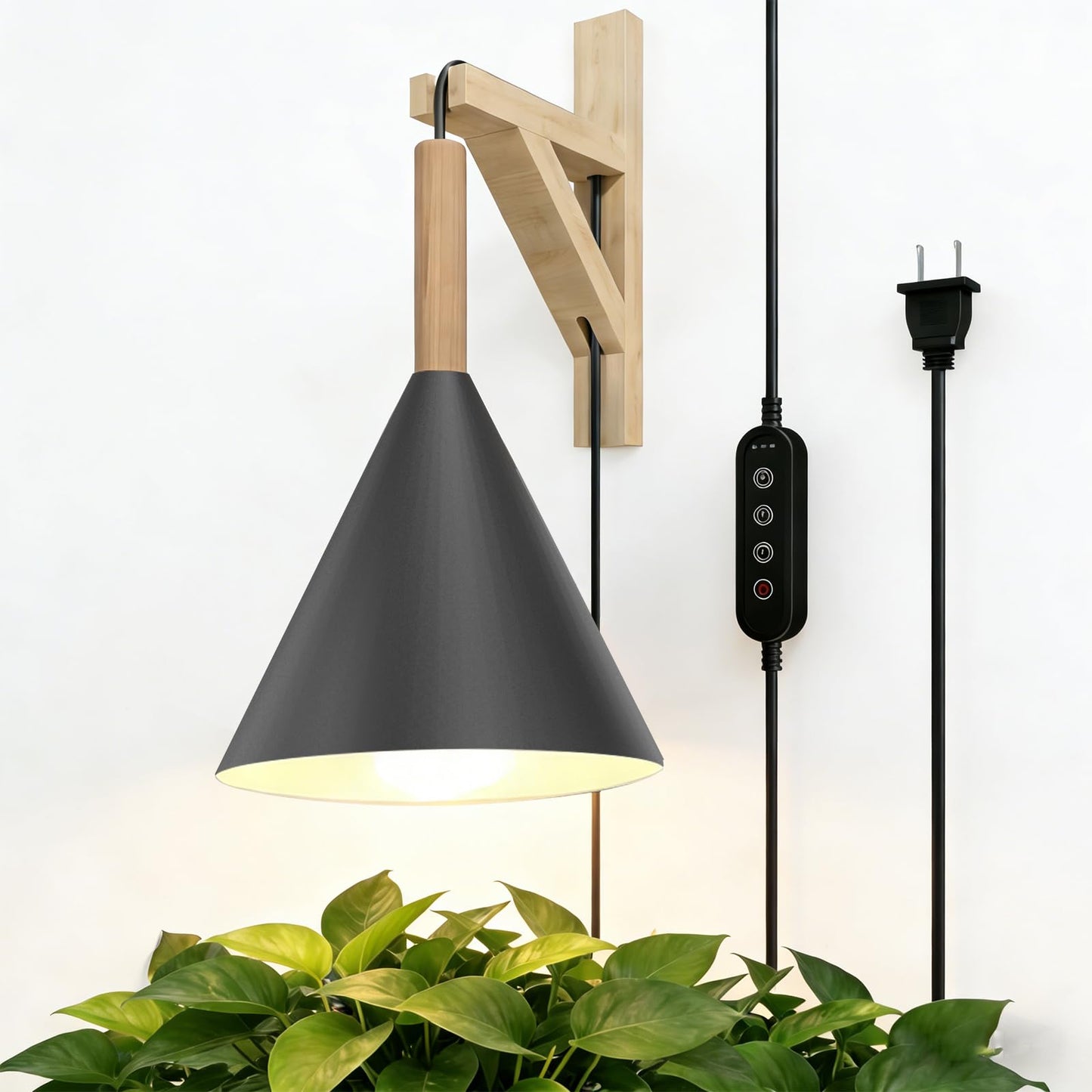 Hanging Grow Lights for Indoor Plants, 20W Full Spectrum Plant Lamp with Timer, Adjustable Height, Wall-Mounted 3000K Growlight with 14.5 ft Power Cord, for Greenhouse, Garden, Large Plants (Black)