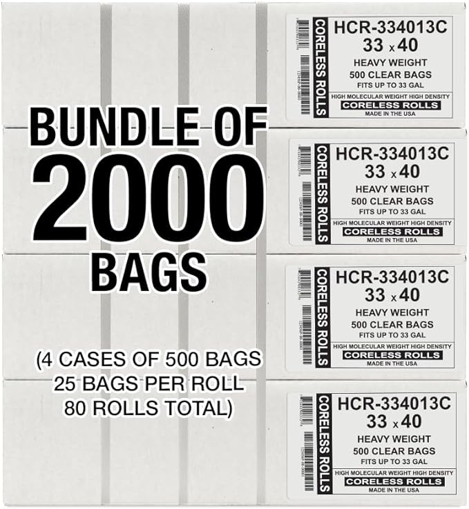 Aluf Plastics High Density Trash Bags, 33 Gallon, 13 Micron,