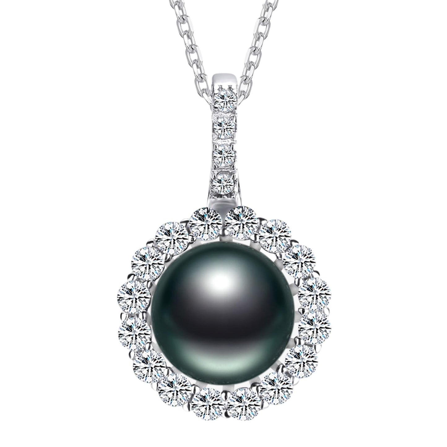 Orapearl Tahitian Black Pearl Necklace Pendant 8-9mm Genuine AAAA Quality Handpicked Nature Black Pearls Gift for Wife Mom Girlfriend Her Wedding Birthday Anniversary 925 Sterling Silver chain