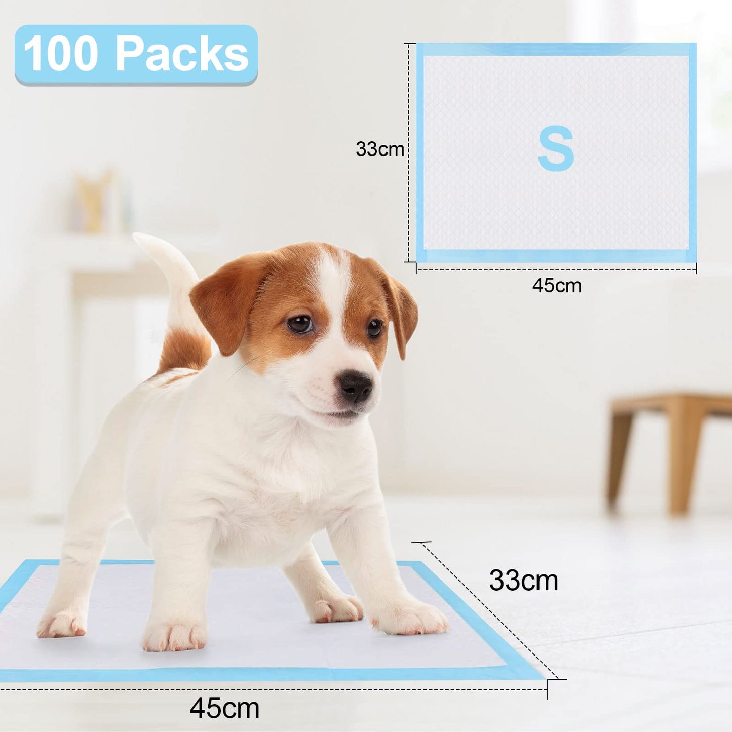 RCruning-EU 100 PACK Puppy Training Pads for Dog Pet Pee Absorbent Toilet Pee Wee Mat Anti Slip Leakproof (100 PACK-45 * 33CM)