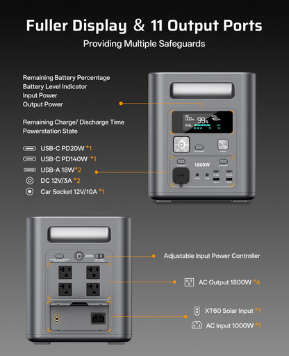 AFERIY Portable Power Station, 1024Wh LiFePO4 Solar Generator, 1800W(Peak 3600W) AC Output, Compact Lightweight Design, Fast Recharge for Home, Camping, RV, Outdoor Emergencies (Solar Panel Optional)