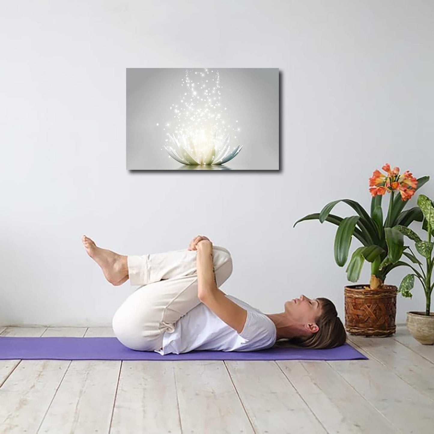 Zen Canvas Wall Art White Lotus Flower Meditation Picture Framed Art Lotus Flower Bloom in Water Canvas Wall Art Print For Yoga Spa Meditation Spiritual Room Bathroom Home Decoration 12x16inch