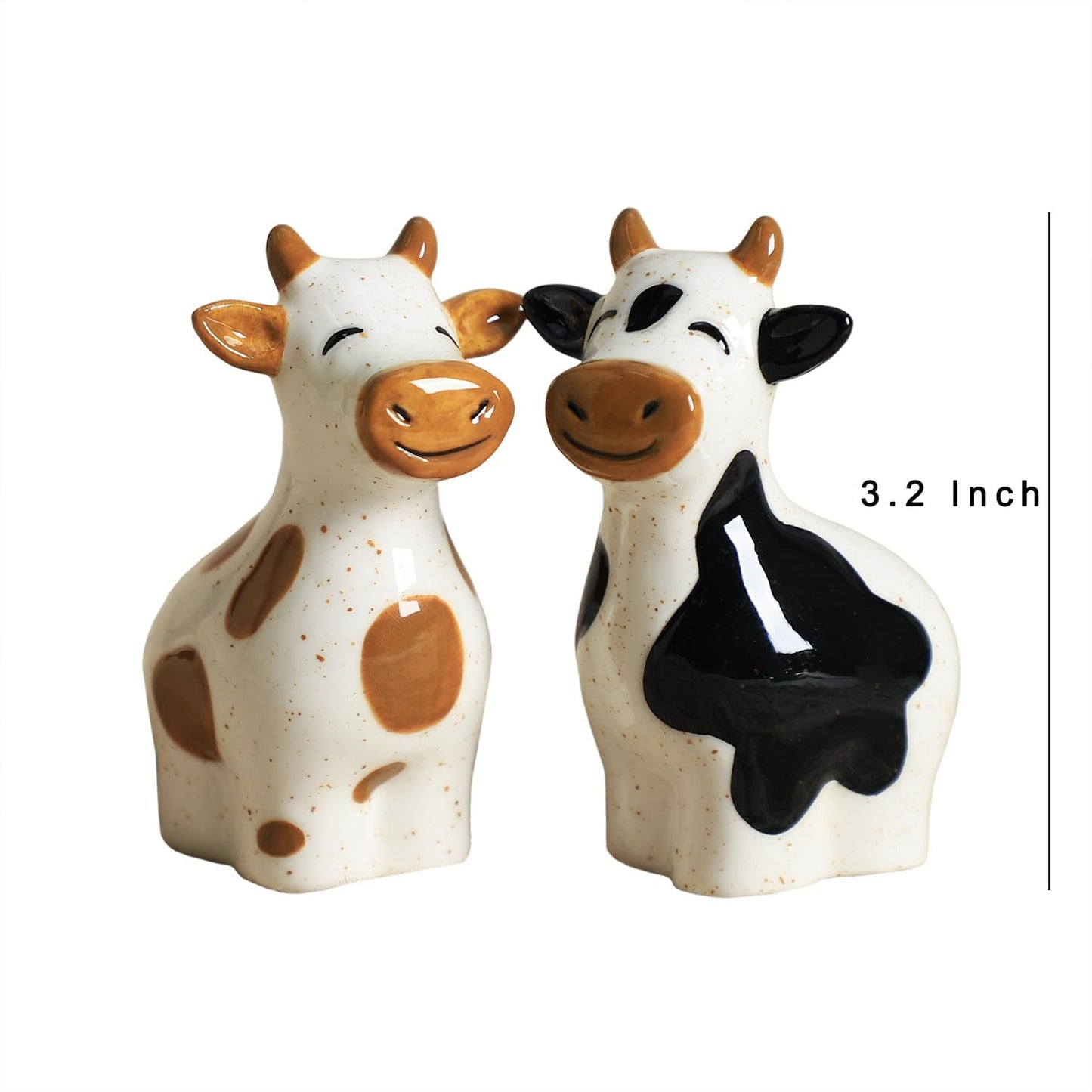 Bicuzat Ceramic Cartoon Cows Shape Salt & Pepper Shakers Set, Hand-Painted Cows Salt and Pepper Shakers, 2 PCS Set-Brown-B