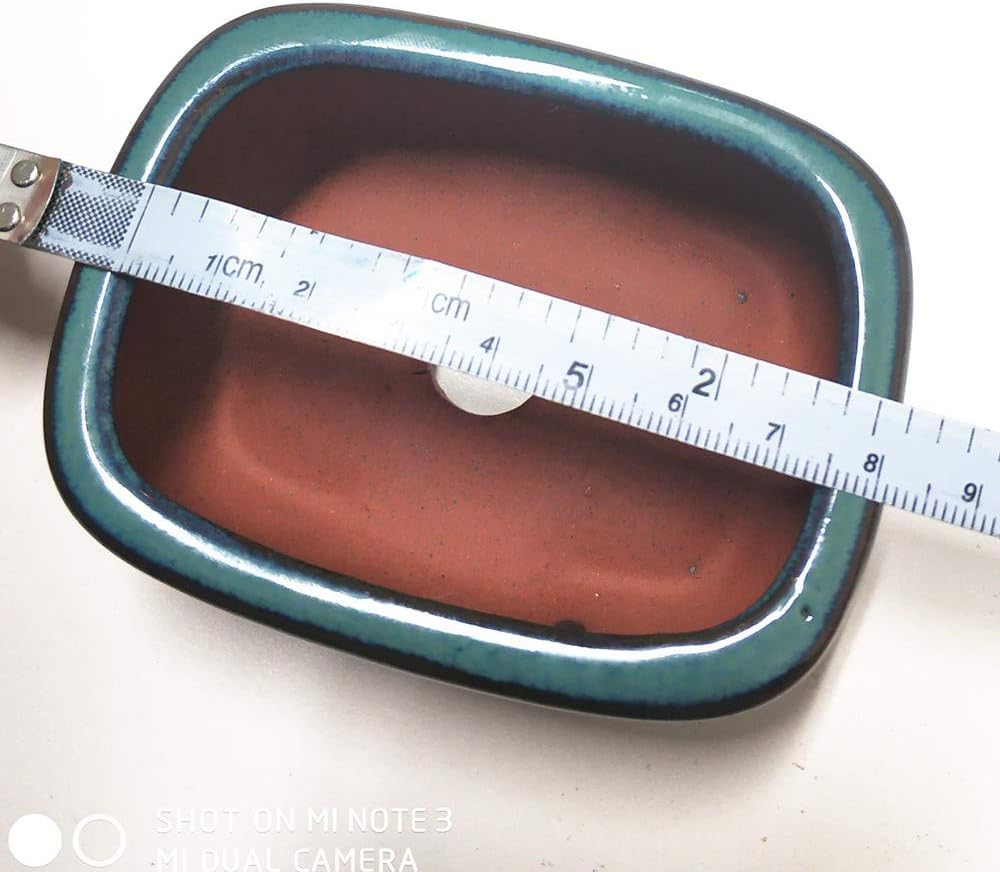 DOKUYIE Rectangular Bonsai Pot Dark Green Glazed Planter Outer Size 8.6x6.5x3.4/3.35''x2.5''x1.3'' (1800)