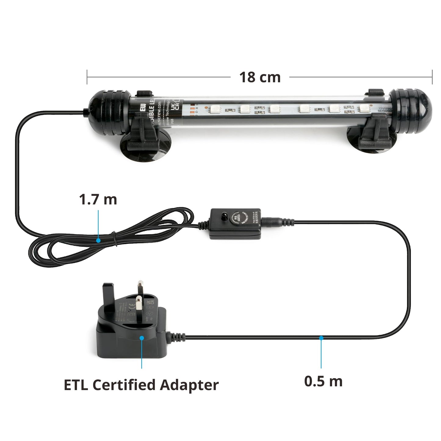 NICREW Submersible Aquarium Light, Underwater RGB Multicolor LED Lights for Fish Tank, 7 Inches, 18cm