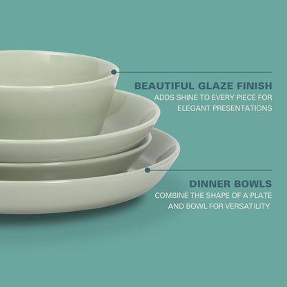 Gibson Home Summer Shades 16 Piece Plates and Bowls Dishes Service for 4 Porcelain Dinnerware Set - White