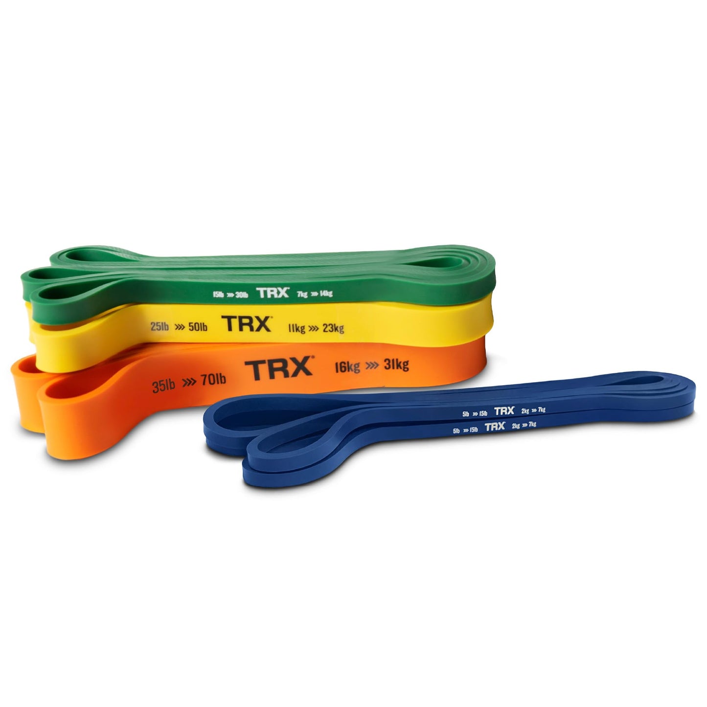 TRX Training Strength Band Set for Working Out, Full-Body Resistance Bands for Home and Gym Use, 79.5-Inch Circumference, 5 – 70 Pounds, Pack of 4