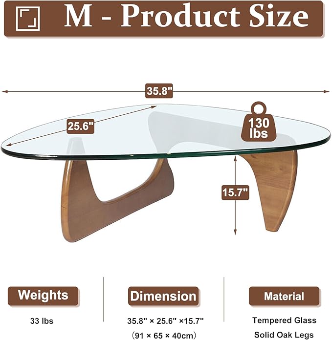 Modern Glass Coffee Table, 35.8" Small Center Table, Mid Century Tea Tables