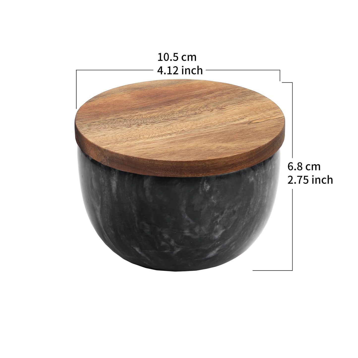 jalz jalz Salt Box Salt cellar with spoon Black Marble Base Natural Acacia Top Decorative Boxes Spice Seasonings Keeper Salt Container Elegant Design Salt Cellar Spice Cellar
