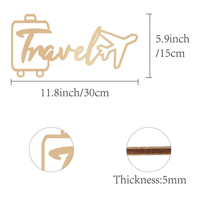 CREATCABIN Travel Wall Decor Laser Cut Wooden Words Unfinished Wood Hanging Wall Art Travel Theme Letter Sculpture with Airplane Suitcase Sign for Home Classroom Office Bedroom Decor 11.8x5.9 Inch
