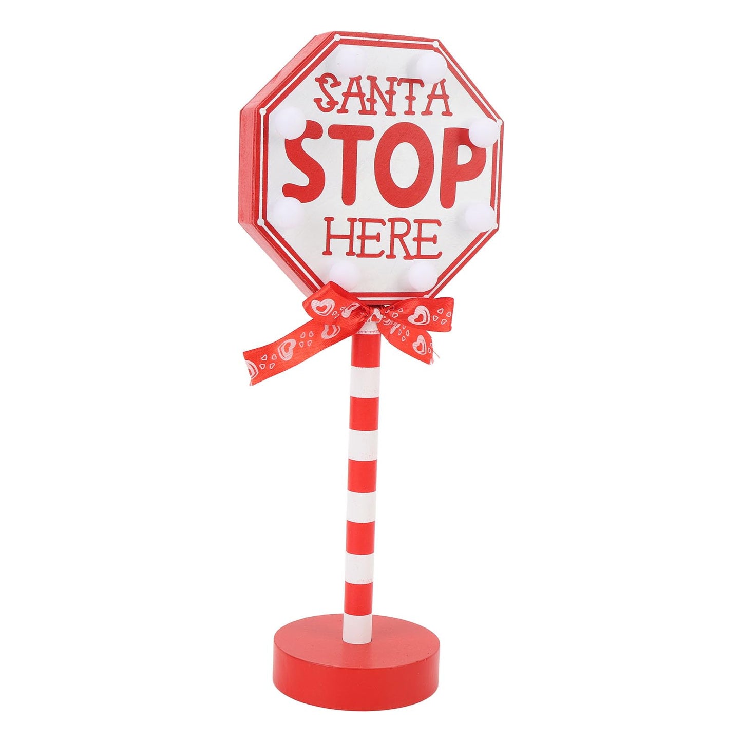 NOENNULL Light Up Santa Stop Here Sign, Santa Stop Here Pole Sign with LED Warm Light Wooden Xmas Desktop Battery Operated Xmas LED for Indoor Holiday Party Fireplace Decoration