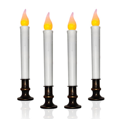 4 Pcs Christmas Window Candles with Timer, 9’’ LED Battery Operated Window Candle Lights with Flickering Flameless Flame, LED Candlesticks for Holiday Christmas Window Table Home Decor-Bronze Base