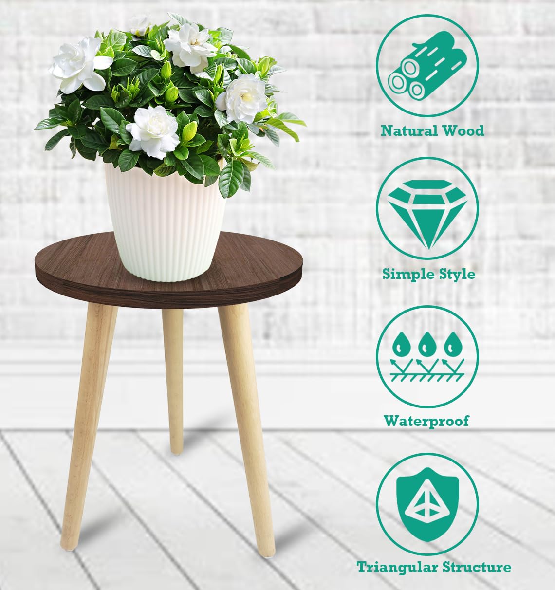 Tuohours 14IN Tall Plant Stand Holder for Indoor Planters, Mid Century Small Round Wood Table for Living Room Corner Floor