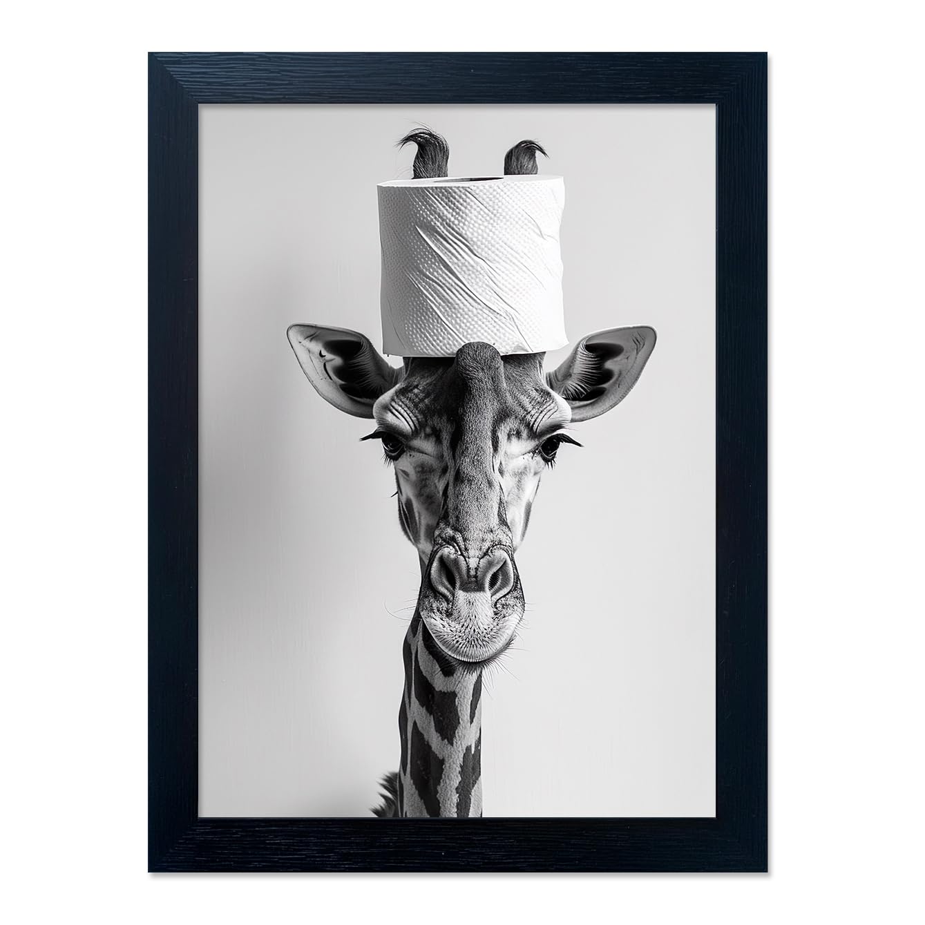 Bathroom Picture Wall Decor, Framed Black and White Bathroom Wall Art, Toilet Paper in Little Funny Raccoon's Hand Animal Canvas Print Painting