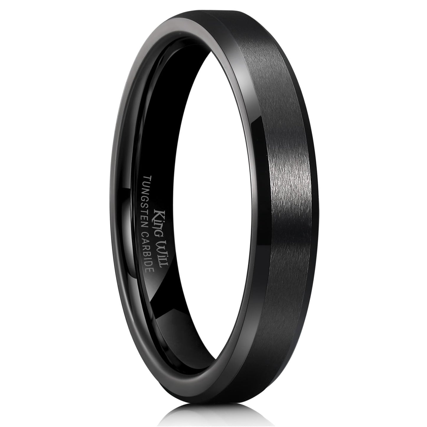 King Will 4mm Black Tungsten Men's Wedding Band - Brushed Matte Finish, Beveled Polished Edge, Comfort Fit 13