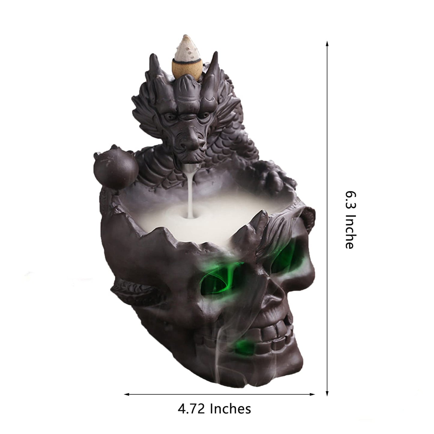 Romehaha Dragon Waterfall Incense Holder - Ceramic Backflow Burner with Skull Head, Zen Meditation Decor for Home, Bedroom, Yoga Studio - Unique Dragon Statue Gift for Aromatherapy & Relaxation