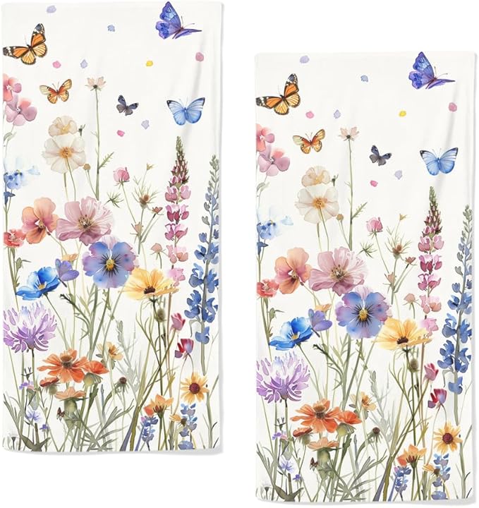 Watercolor Wildflower Floral Hand Towels