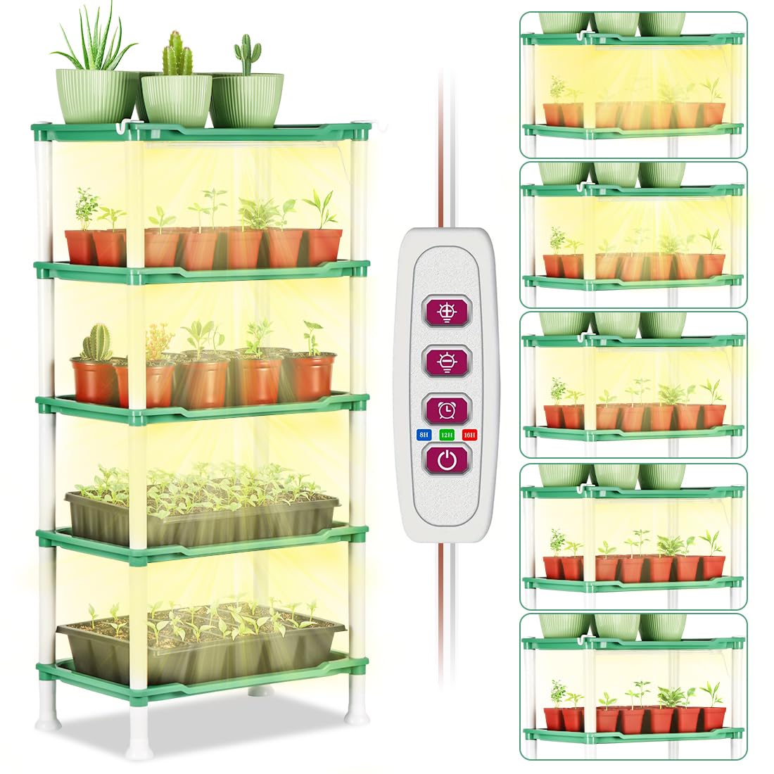 RooTrimmer 5-Tier Seed Starter Tray, Plant Stand with Grow Lights Full Spectrum Sunlike Plant Light for Indoor/Greenhouse Small Plant Pots, Cell Trays, Succulents, Seedlings Gardening