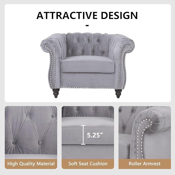 Mid-Century Sofa Chair, Velvet Accent Chair