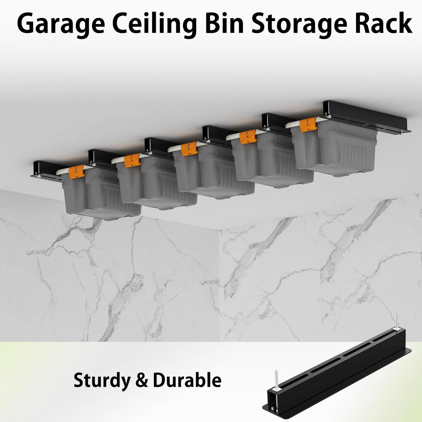 Fengone Heavy Duty Ceiling Storage Rack,Overhead Garage Storage Rack,Powder Coated Tote Storage Racks for Garages, Sheds, Storerooms (6 PCS, for 5 Bins)