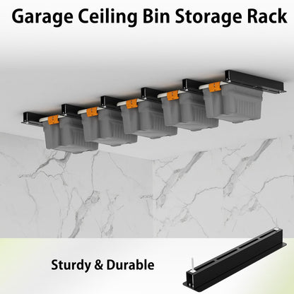Fengone Heavy Duty Ceiling Storage Rack,Overhead Garage Storage Rack,Powder Coated Tote Storage Racks for Garages, Sheds, Storerooms (6 PCS, for 5 Bins)