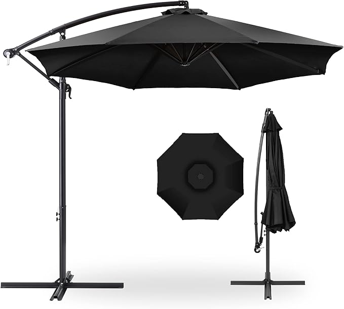 Best Choice Products 10ft Offset Hanging Market Patio Umbrella w/Easy Tilt Adjustment, Polyester Shade, 8 Ribs for Backyard, Poolside, Lawn and Garden - Black