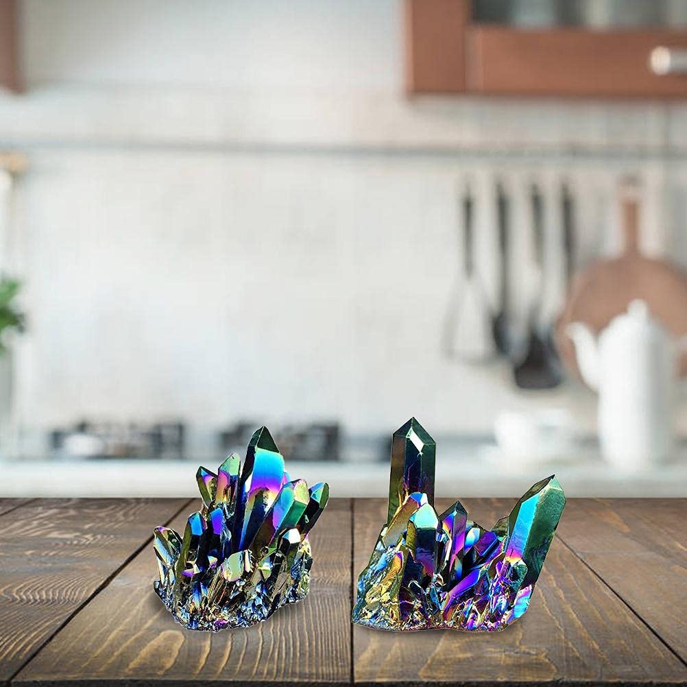 Phefop Rainbow Crystal Cluster Stone Rock Crystal Cluster Geode Specimen, Rough Polished and Electroplated with Random Shape for Home Decor (Pink)