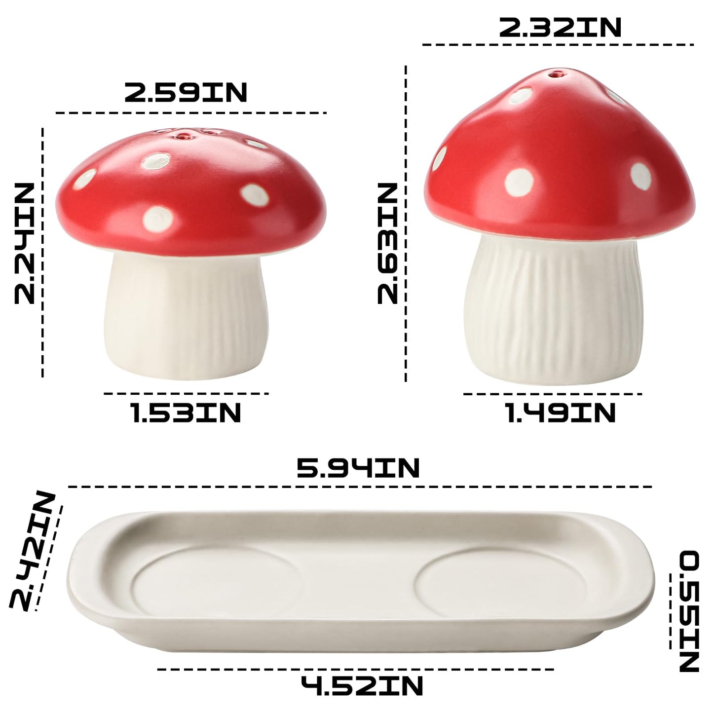 Ceramic Salt and Pepper Shakers Set Cute Mushroom Salt and Pepper Shakers with Tray for Modern Home Kitchen Decor