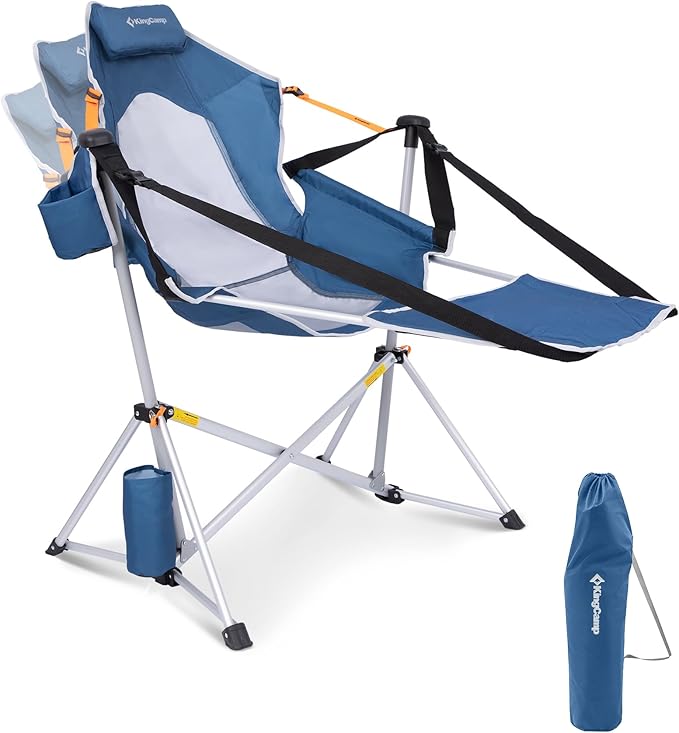 KingCamp Hammock Chair with Footrest – Heavy Duty Swinging Rocking Camping Chairs for Adults up to 400lbs, Folding Portable Oversized Rocker with Cup Holder & Pillow for Outdoor Beach Lawn RV Sports