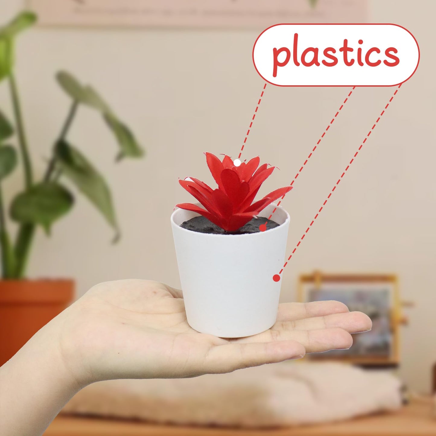 Uguisu Artificial Potted Plant, Simulated Gem Flower, Lotus Flower, Spring Artificial Succulent Plant, Small Artificial Plant, Spring Artificial Fake Plant, Office Home Wall Decoration (4/Red)