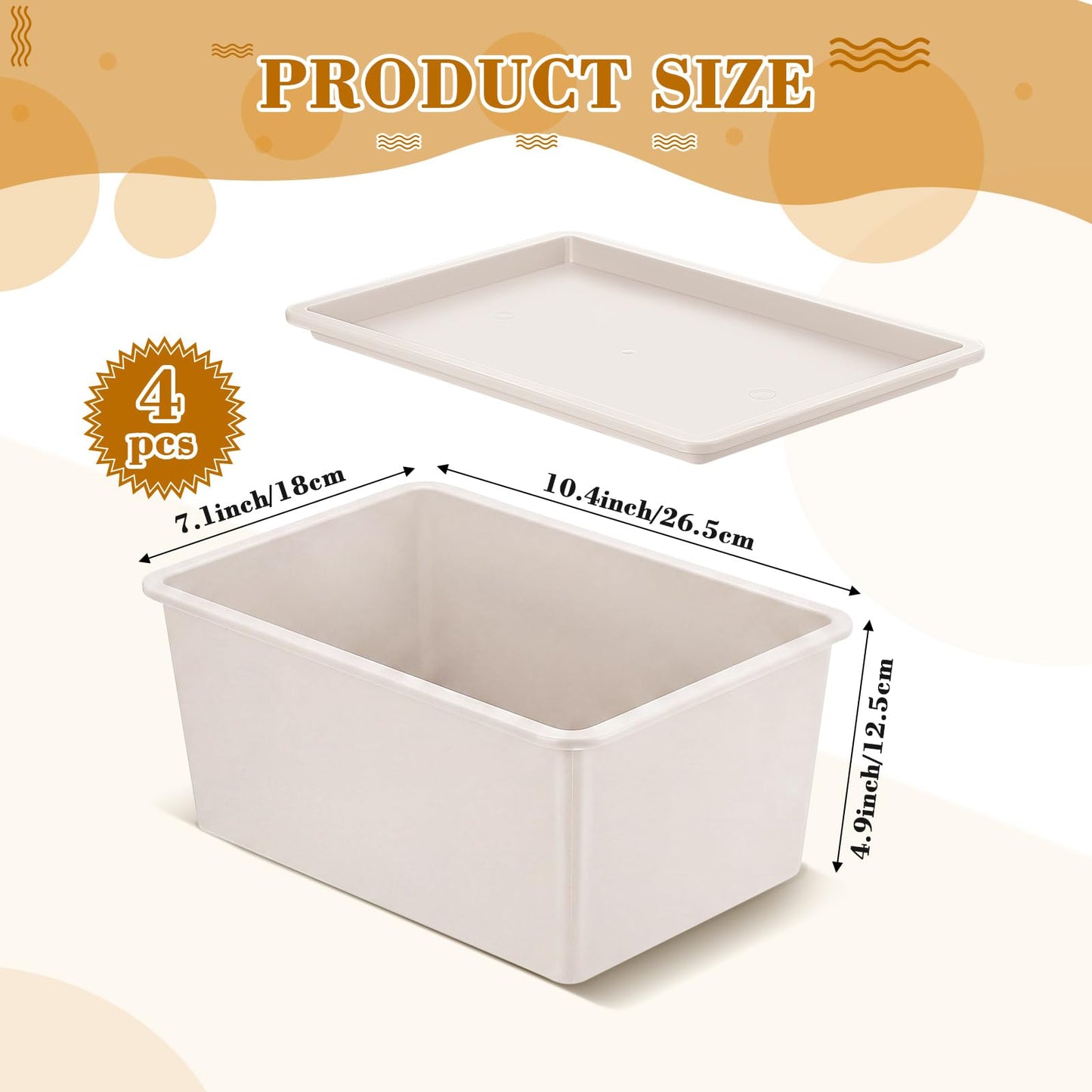 Menkxi 4 Pcs Storage Bins with Lids Plastic Stackable Containers for Organizing Shelves Christmas Ornament Box Baskets(Beige,Small)
