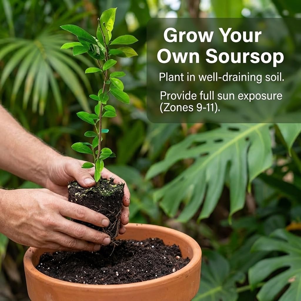 Soursop Live Plant, Tropical Soursop Fruit Tree 5-8'' Tall, Annona Muricata Tree for Growing Outdoor