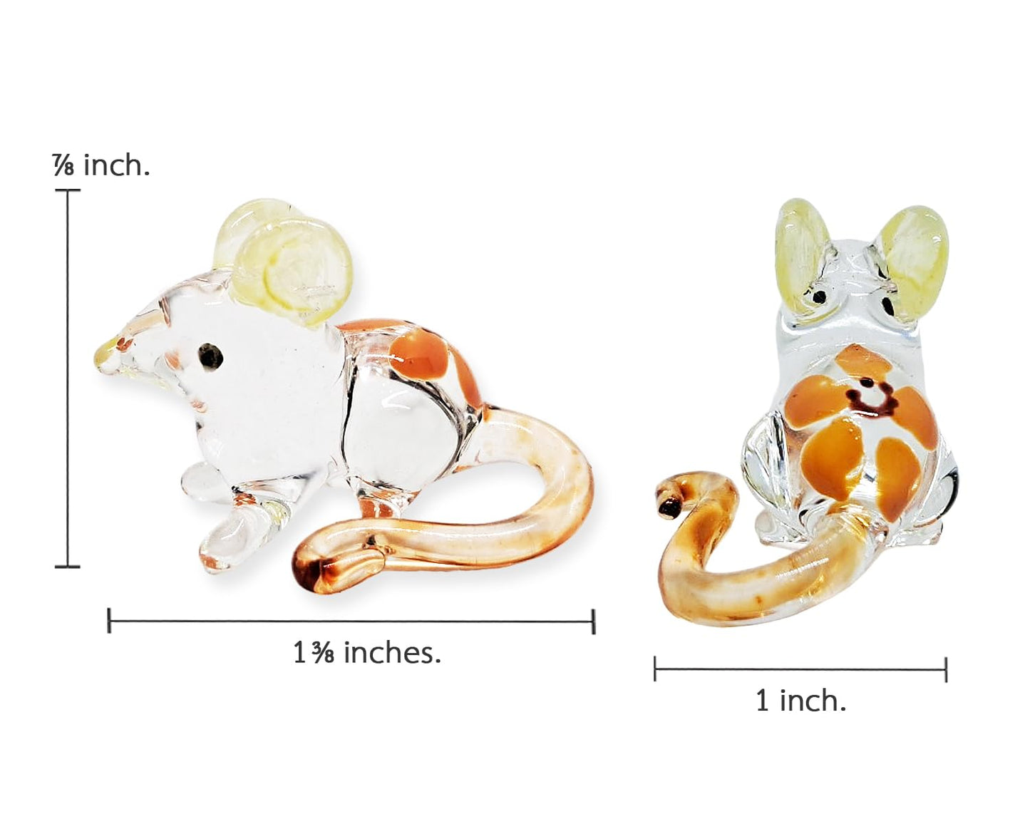 WitnyStore Tiny 1⅜" Clear Mouse Yellow Flower Figurine - Miniature Hand Blown Painted Glass Mice Rat Shrew Rodent Small Crystal Animals Cute Decorative Figures Collectible Figurines Home Décor Gifts