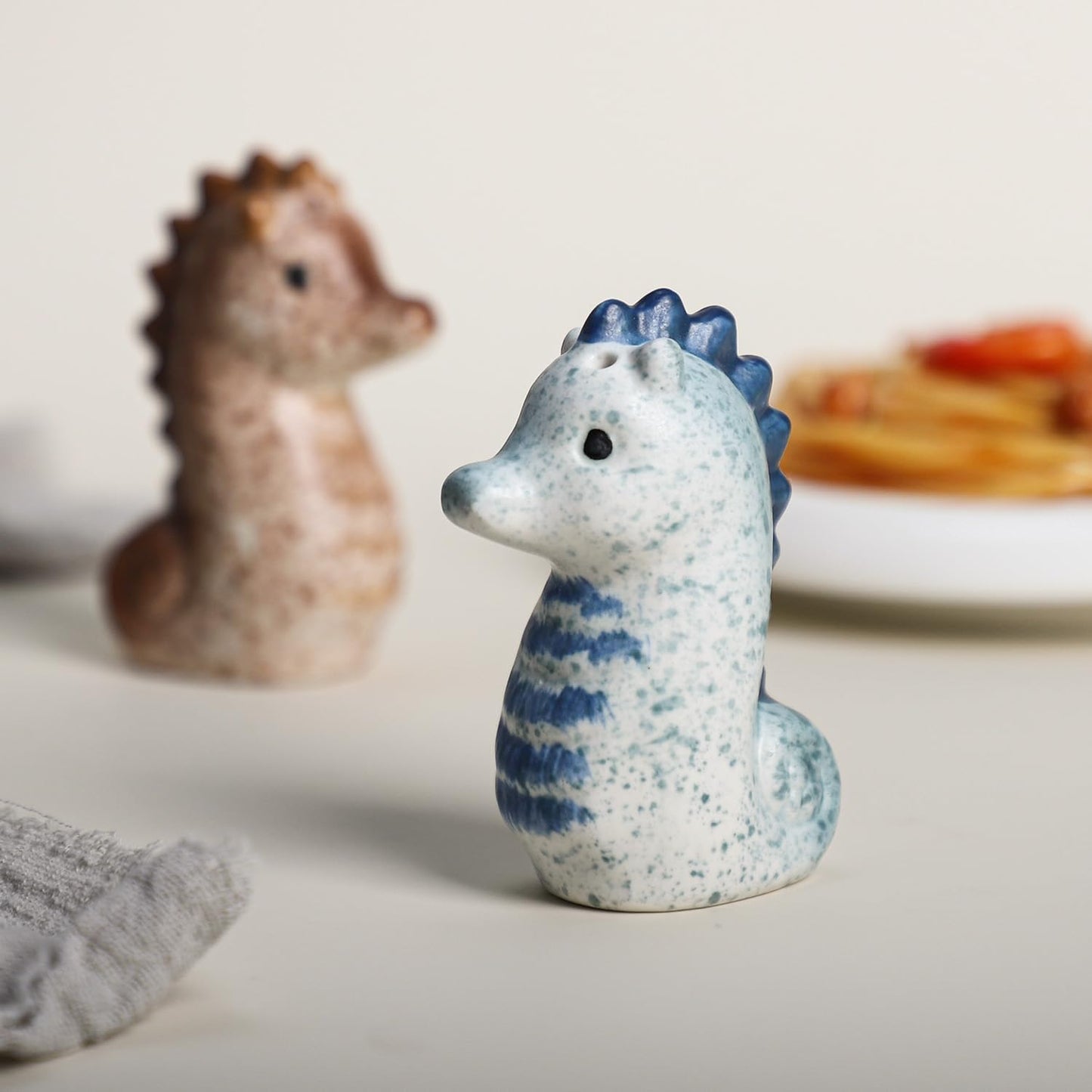 Bicuzat Ceramic Cute Sea Horse Salt & Pepper Shakers Set, Hand-Painted Sea Animals Salt and Pepper Shakers, 2 PCS Set