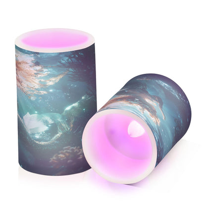 panksolu Flickering Flameless Candles, Underwater Mermaid LED Candles with Remote Timer, Battery Operated Candle for Valentine Wedding Halloween Christmas Decor - Set of 2