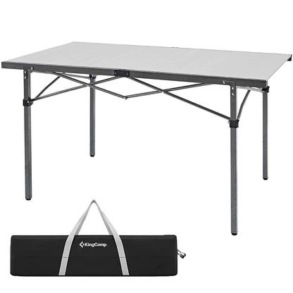 KingCamp KC2133_Black/Silver-USVC1 Portable Stable Table for Outdoor Picnic, Camping, Barbecue and Backyard Party, 4-6 Person, 53.5"×27.5"