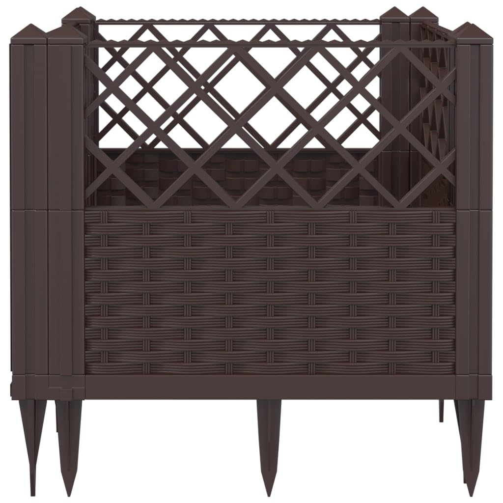 WRJENFSC Modular Raised Garden Planter Box Outdoor 17.1 Inch Square Brown Polypropylene Basketweave Planter for Flowers Herbs Vegetables on Patio Garden Terrace
