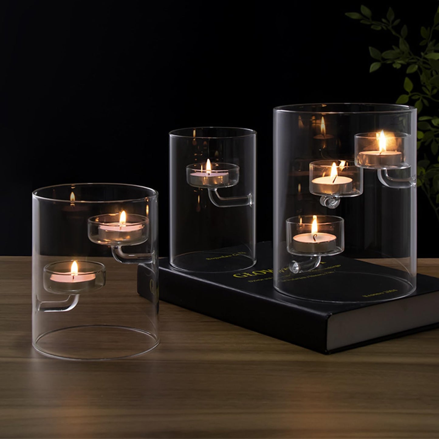 Windproof Cylindrical Glass Tiered Tealight Holder Elegant Wedding Parties Decors Table Centerpieces Accessories Clear Glass Pillar Stand