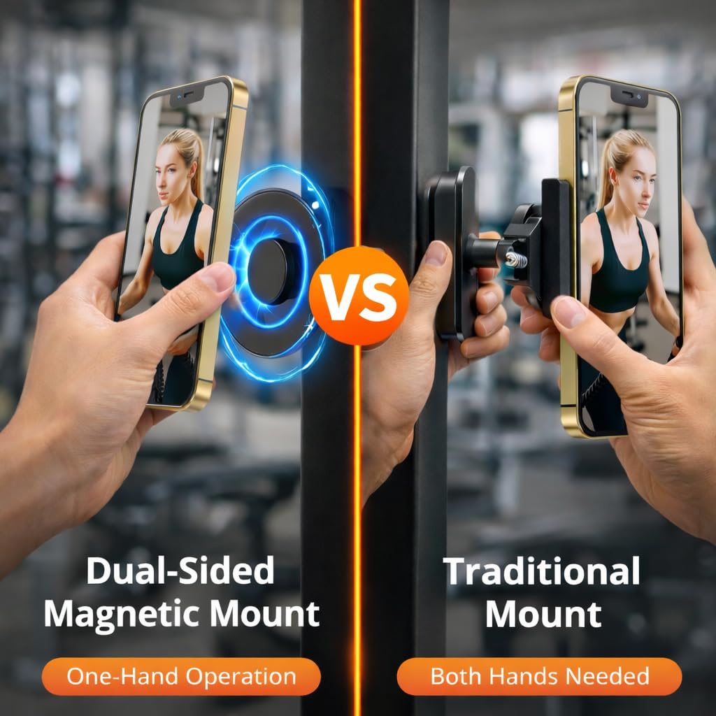 meexzoom Magnetic Phone Holder for Gym, 360° Rotation Adjustable Strong Magnets, Gym Accessories, Phone Mount to Metal Surfaces, Gym Essentials for Men and Women