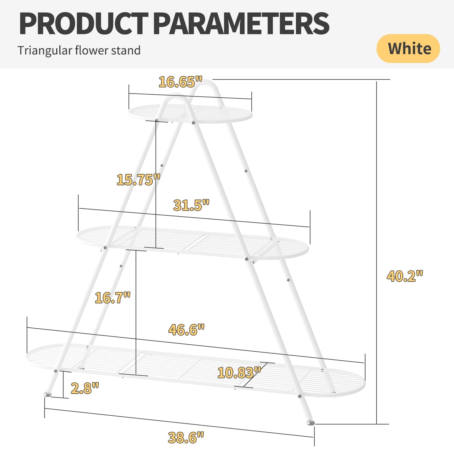 Furshus Plant Stand for Patio, 3-Tier Metal Plant Shelf–Indoor/Outdoor Display Rack for Multiple Pots, Heavy Duty Plants, Garden Flower Organizer (White)