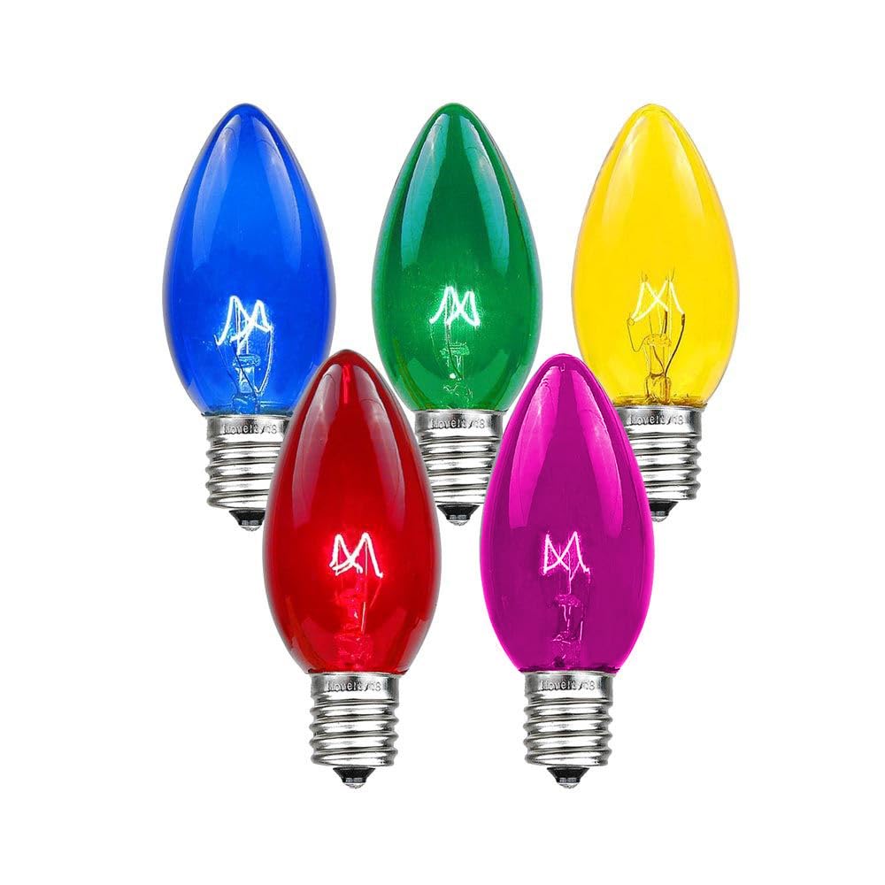 Novelty Lights Incandescent Christmas Replacement Bulbs - Indoor/Outdoor Individual Bulbs for Christmas Tree, Display, & More - C9/E17 Intermediate Base, 7 Watt Lights (Multi, 25 Pack)