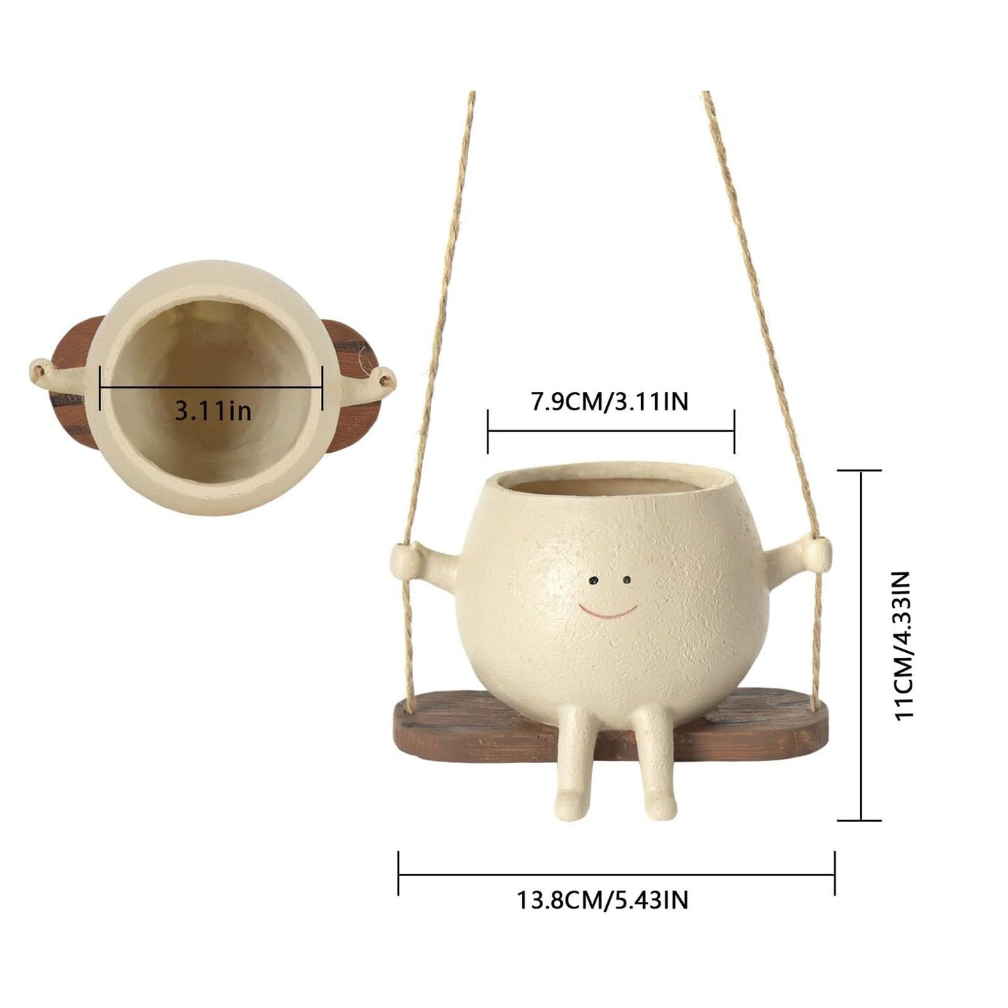 plplaaoo Swing Face Planter Pot, Hanging Planters for Indoor Plants, Swing Face Planter Pot Exquisite Lovely Unique Resin Hanging Planter with Rope for Plants Succulent