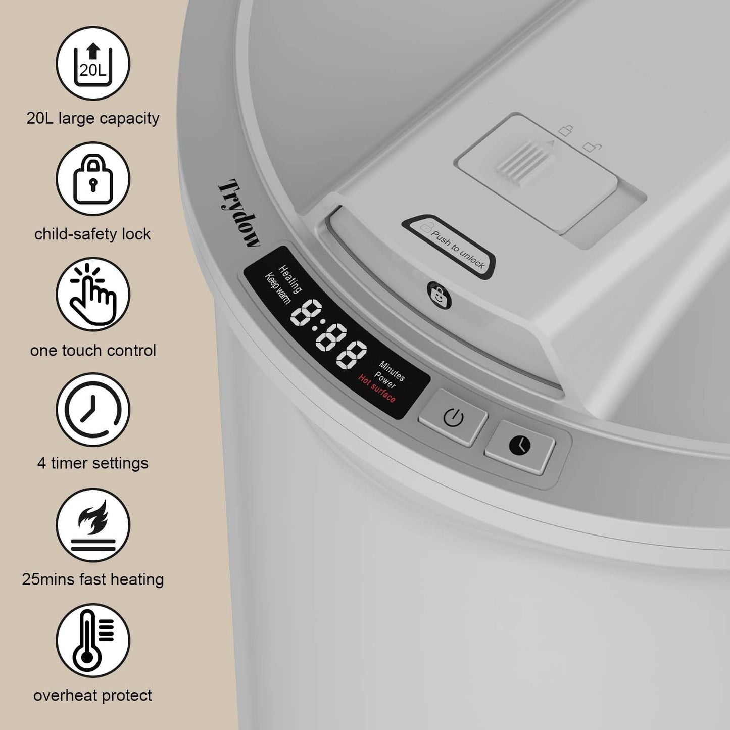 Ultra Large Capacity Towel Warmer Bucket, Rapid Heating with Timer, One-Button Digital Display Control, Safety Lock, Gifts for Him & Her, Auto Shut-Off, Fits 2 Large, Blankets, Bathrobes, PJ's