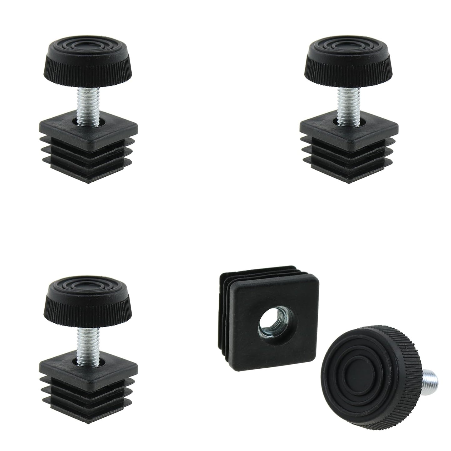 DGZZI 4PCS Plastic Metal Square Tube Insert Kit Adjustable Levelling Feet Black Furniture Adjustable Feet Nut Pipe Plug Supporting Feet for Mechanical Equipment and Fitness Equipment and Rack
