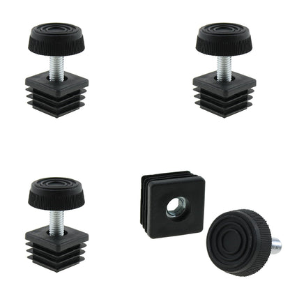 DGZZI 4PCS Plastic Metal Square Tube Insert Kit Adjustable Levelling Feet Black Furniture Adjustable Feet Nut Pipe Plug Supporting Feet for Mechanical Equipment and Fitness Equipment and Rack