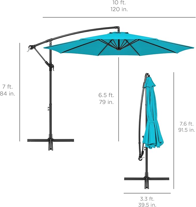 Best Choice Products 10ft Offset Cantilever Hanging Market Patio Umbrella, 8 Sturdy Ribs, Easy Adjustment - Sky Blue