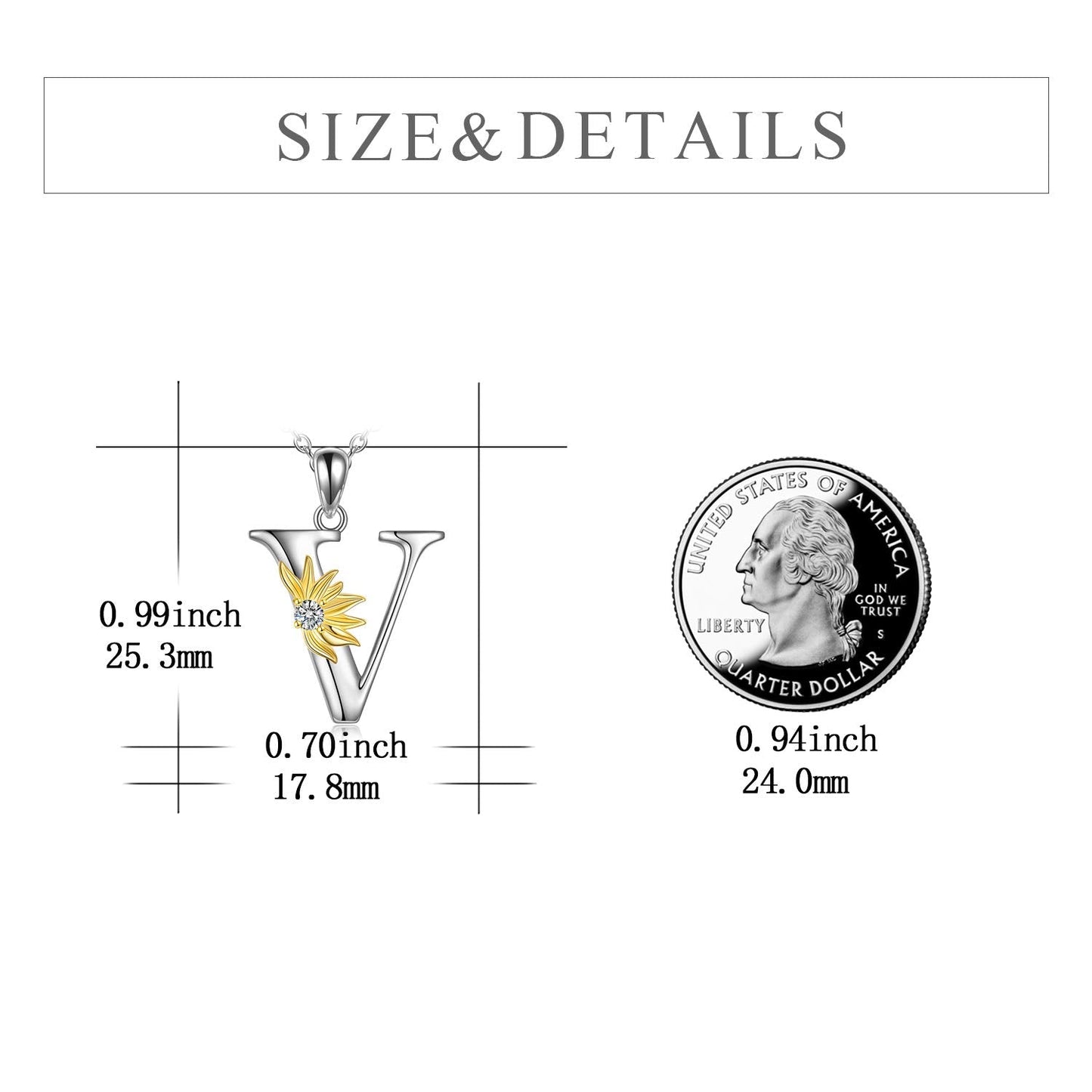 POPLYKE Sterling Silver Initial Alphabet Letter Script Name Pendant Chain Necklace for Women for (Sunflower V)