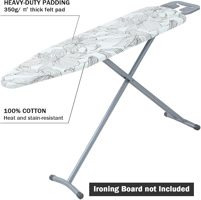 Ironing Board Cover and Pad Standard Size 15" x 54", 3 Pairs of Hook and Loop
